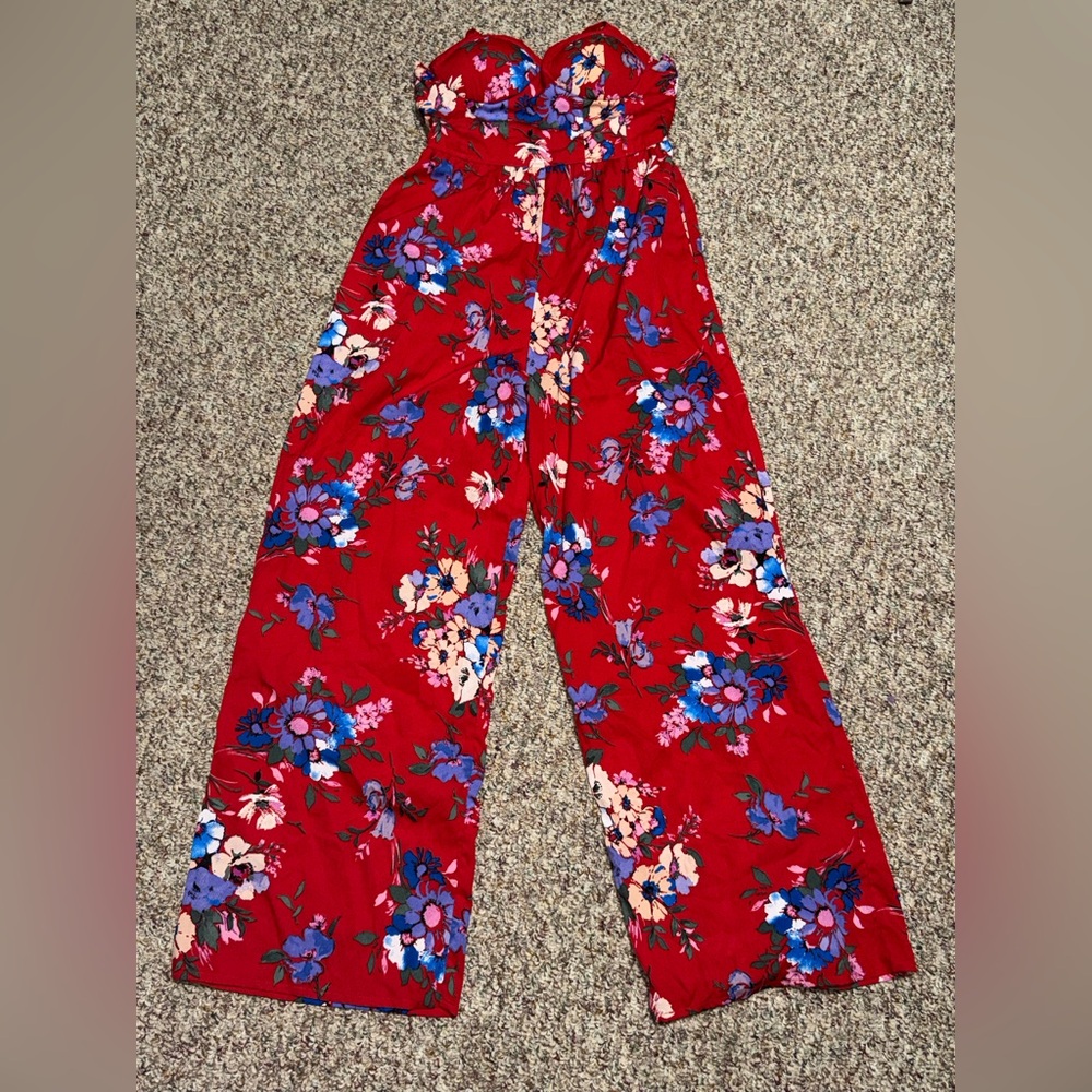 Bog collective size‎ medium romper Floral Red Wide-Leg summer flower one piece